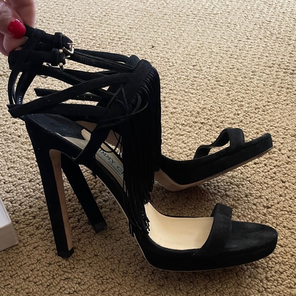 Jimmy Choo Tassel Heels in Black Suede - Picture 2 of 7